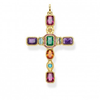 Pendant Cross colourful stones gold