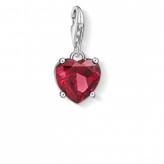 Charm pendant Heart with red stone